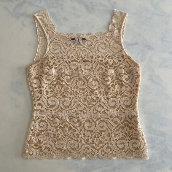 Karen Kane Ivory & Tan Floral Lace Sleeveless Top - Picture 1 of 6